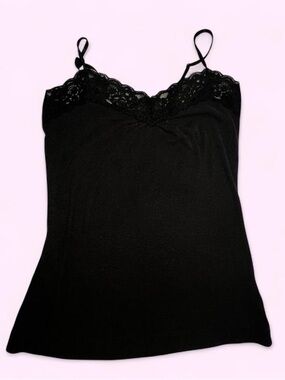 Y2K Black Lace Trim Cami Top - Women